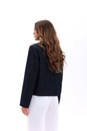 Navy Blue Denim Jacket Casual Zip Up Overshirt - Brand: Fame - Women & Kids, Baby Clothes Wholesale - Globality Store