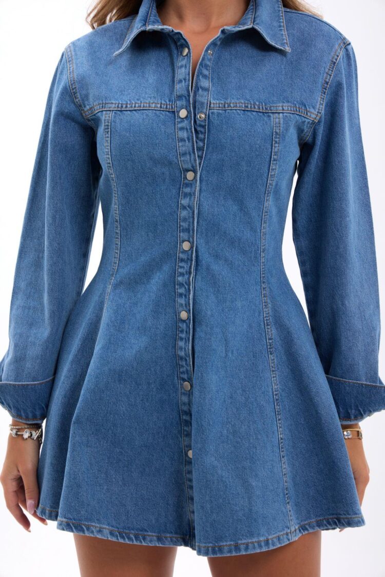 Blue Casual Vintage Shirt Dress Mini