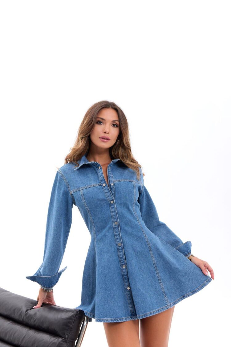 Blue Casual Vintage Shirt Dress Mini