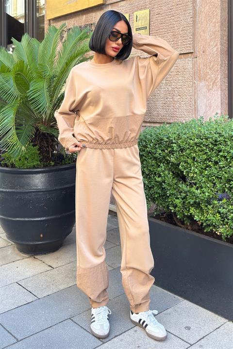 Beige Sport Casual Jogger Set