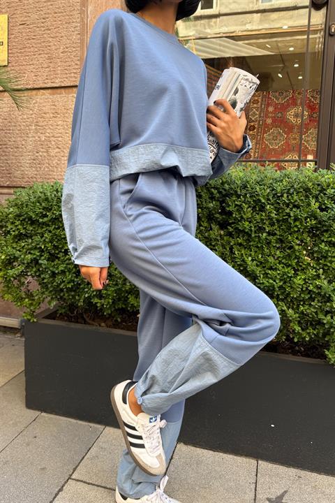 Blue Color Block Casual Sport Set
