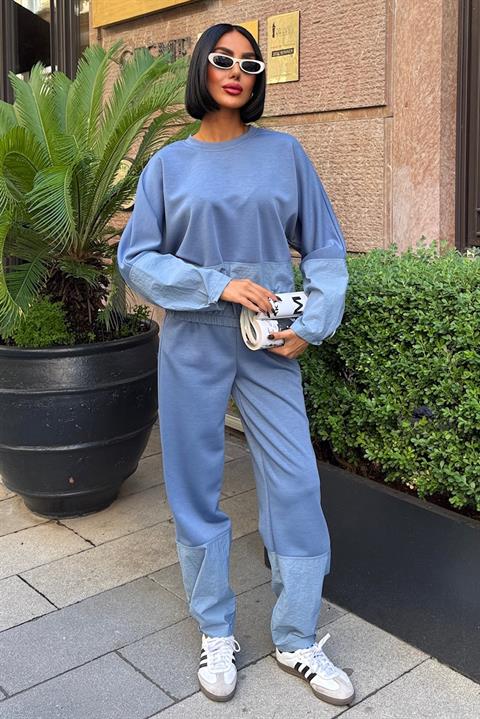 Blue Color Block Casual Sport Set