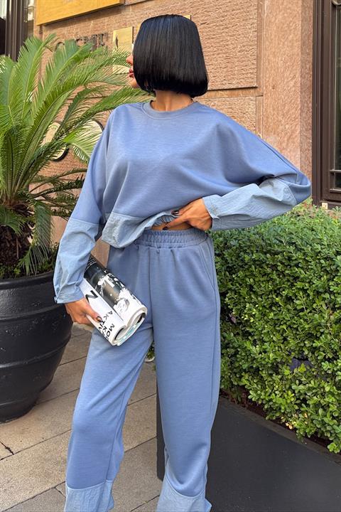 Blue Color Block Casual Sport Set