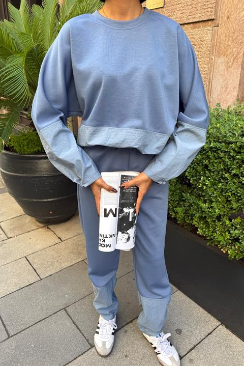 Blue Color Block Casual Sport Set