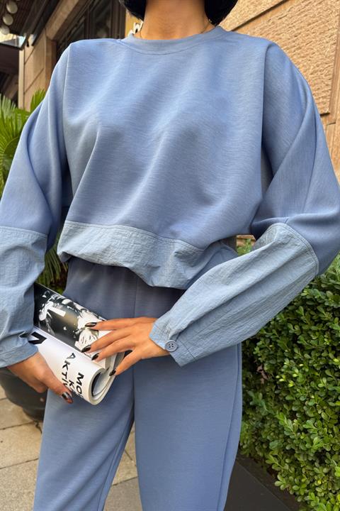 Blue Color Block Casual Sport Set