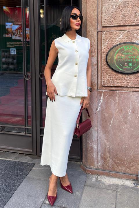 Elegant White Set With Pencil Skirt