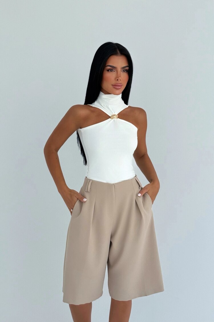Elegant Casual Bermuda Shorts With High Waist