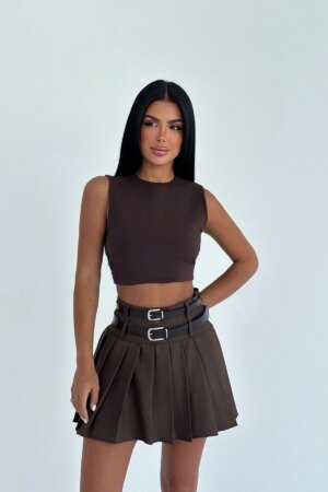 Brown High Waist Pleated Mini Skirt - Brand: EYYO ATELIER - Women & Kids, Baby Clothes Wholesale - Globality Store