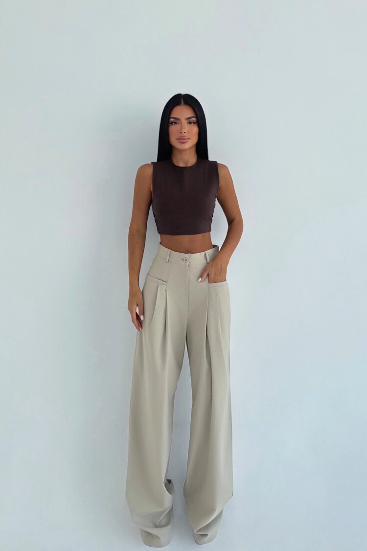 Beige Palazzo Pants With High Waist - Brand: EYYO ATELIER - Women & Kids, Baby Clothes Wholesale - Globality Store