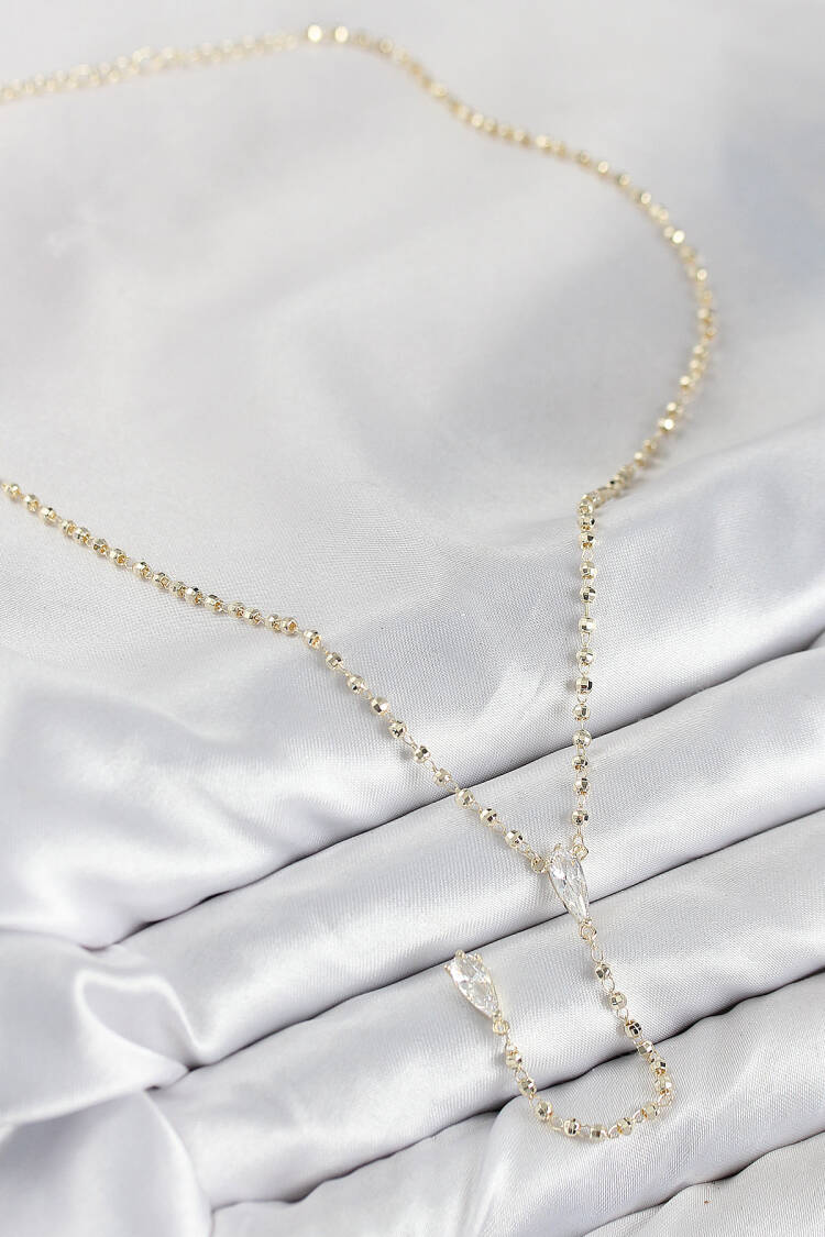 Brass Zircon Stone Gold Color Women Y Necklace