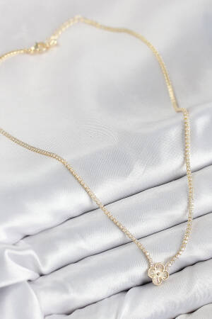 Brass Zircon Stone Clover Pattern Gold Color Women Necklace - Brand: Ebijuteri - Women & Kids, Baby Clothes Wholesale - Globality Store