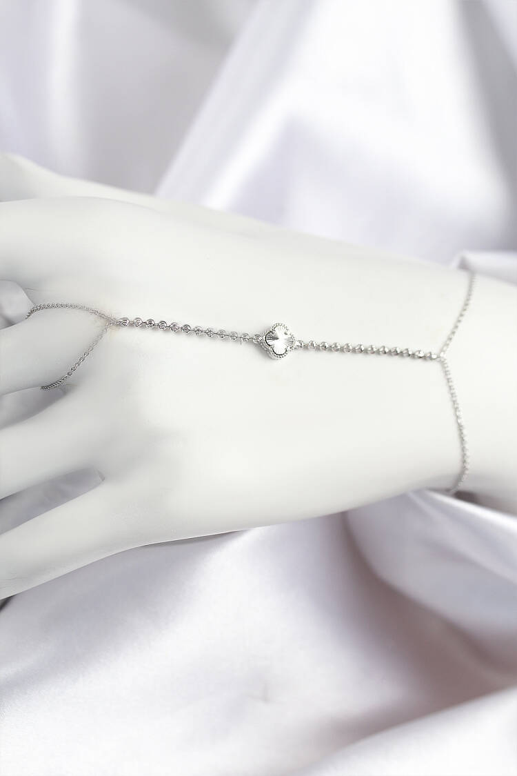 Brass Zircon Stone Clover Pattern Silver Color Shahmeran - Brand: Ebijuteri - Women & Kids, Baby Clothes Wholesale - Globality Store