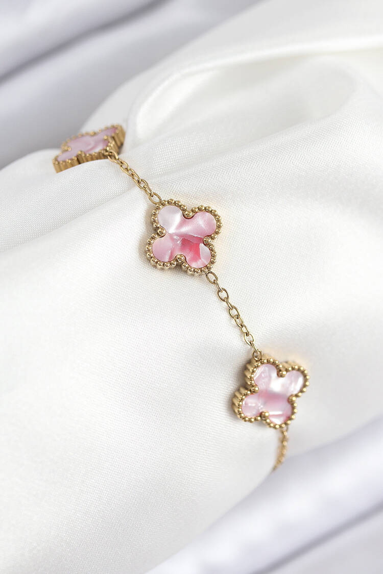 316l Steel Pearlescent Pink Gold Color Clover Women Bracelet - Brand: Ebijuteri - Women & Kids, Baby Clothes Wholesale - Globality Store