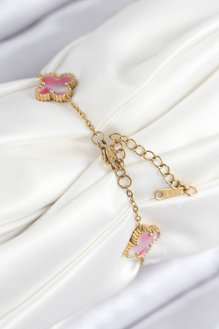 316l Steel Pearlescent Pink Gold Color Clover Women Bracelet