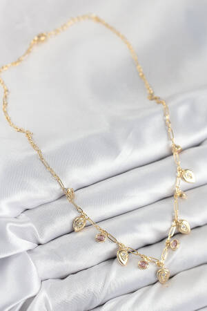 Brass Zircon Stone Rocking Drop Pattern Gold Color Women Necklace - Brand: Ebijuteri - Women & Kids, Baby Clothes Wholesale - Globality Store