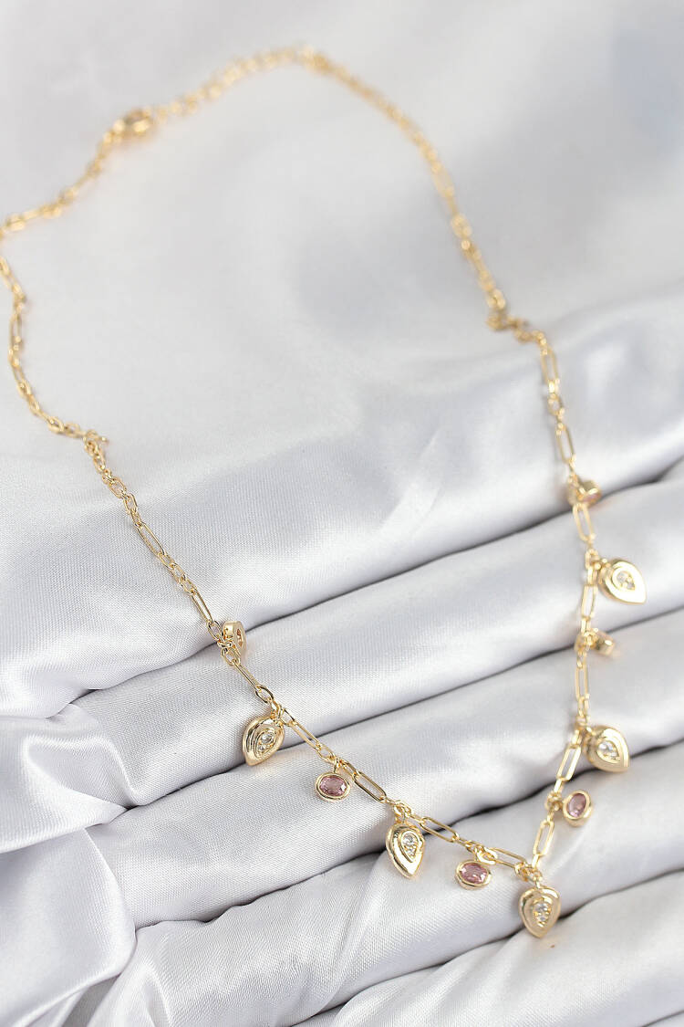 Brass Zircon Stone Rocking Drop Pattern Gold Color Women Necklace