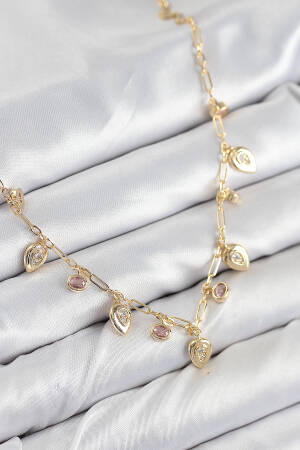 Brass Zircon Stone Rocking Drop Pattern Gold Color Women Necklace - Brand: Ebijuteri - Women & Kids, Baby Clothes Wholesale - Globality Store