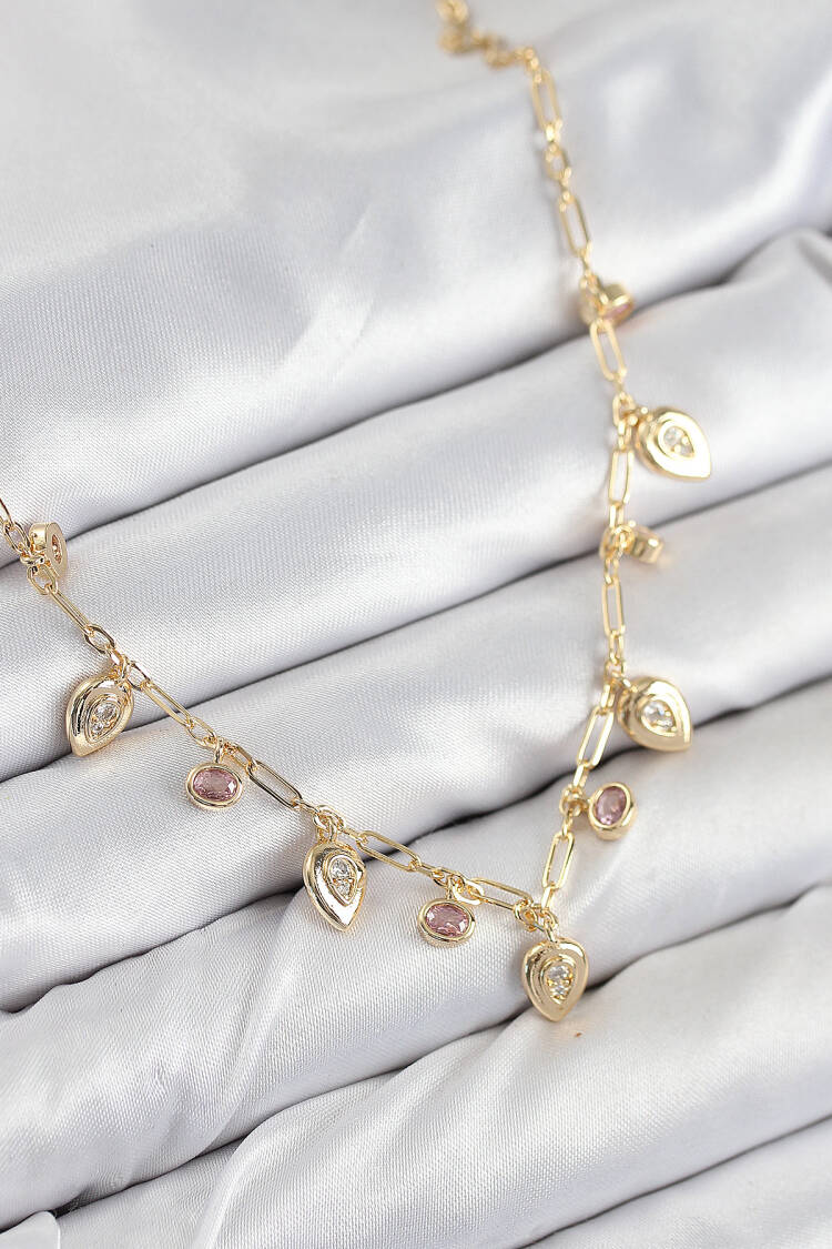 Brass Zircon Stone Rocking Drop Pattern Gold Color Women Necklace - Brand: Ebijuteri - Women & Kids, Baby Clothes Wholesale - Globality Store