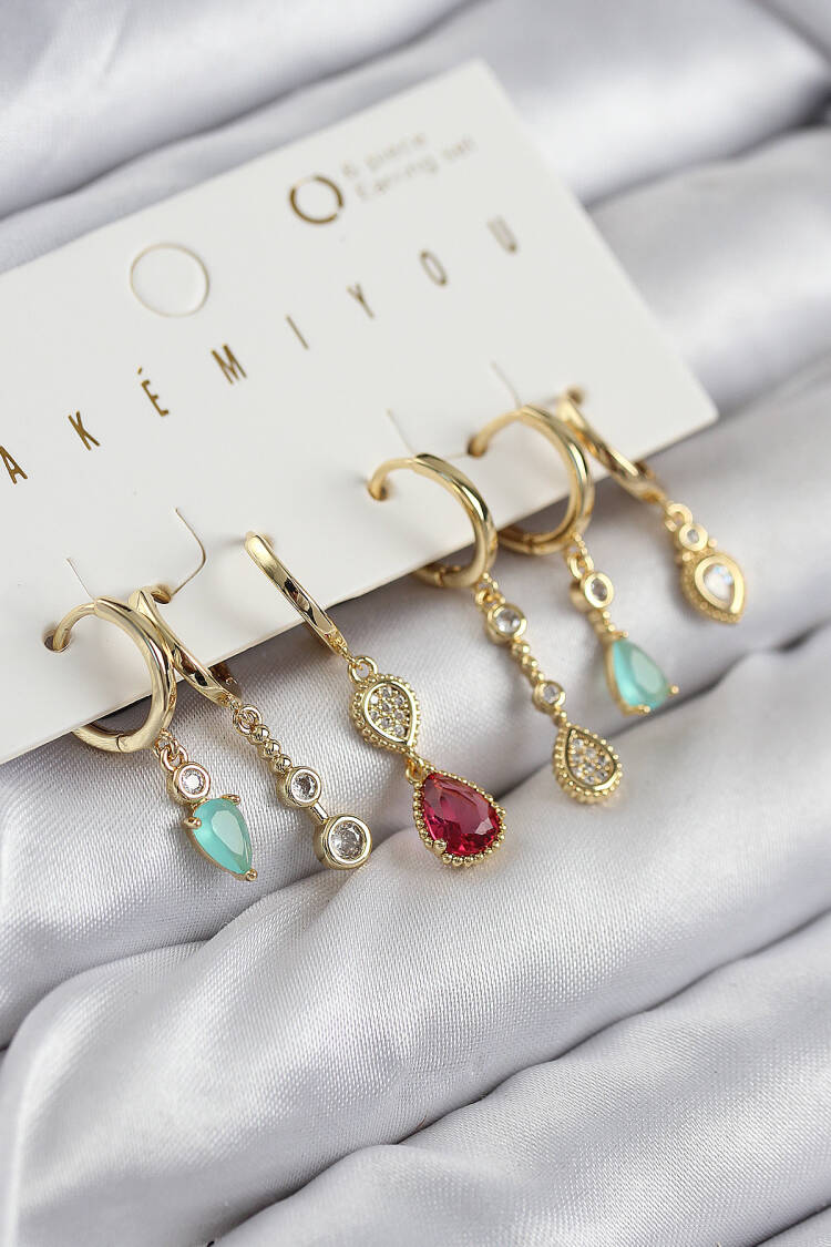 Brass Zircon Stone Rocking Pattern Gold Color Set Of 6 Earrings - Brand: Ebijuteri - Women & Kids, Baby Clothes Wholesale - Globality Store