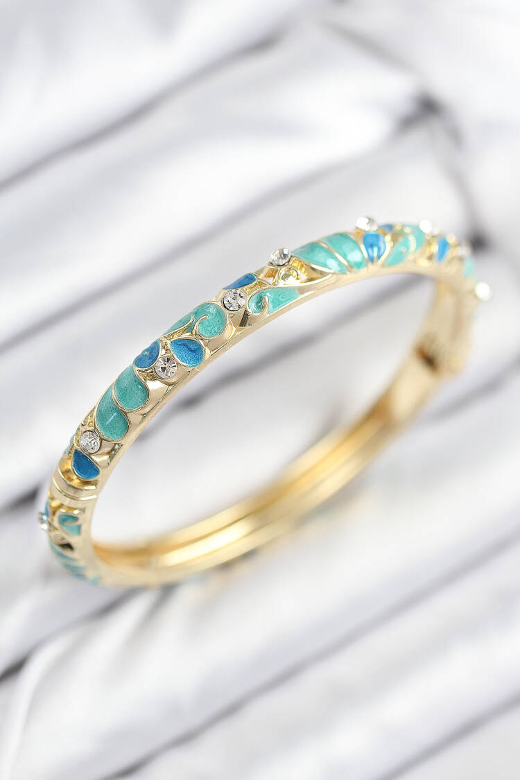 Gold Women Clamp With Enameled Brass Zircon Stone Turquoise Blue Flower Motif - Brand: Ebijuteri - Women & Kids, Baby Clothes Wholesale - Globality Store