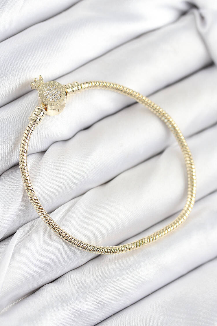 Brass Charm Zircon Stone Crown Pattern Gold Color Women Bracelet - Brand: Ebijuteri - Women & Kids, Baby Clothes Wholesale - Globality Store