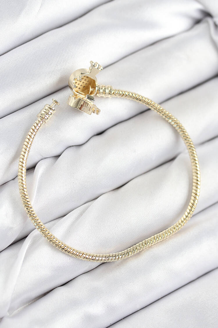 Brass Charm Zircon Stone Crown Pattern Gold Color Women Bracelet