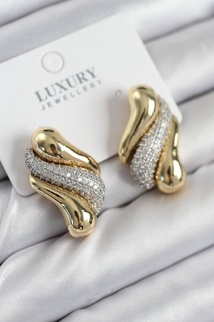 Brass Zircon Stone Curl Pattern Gold Color Women's Earrings - Brand: Ebijuteri - Women & Kids, Baby Clothes Wholesale - Globality Store
