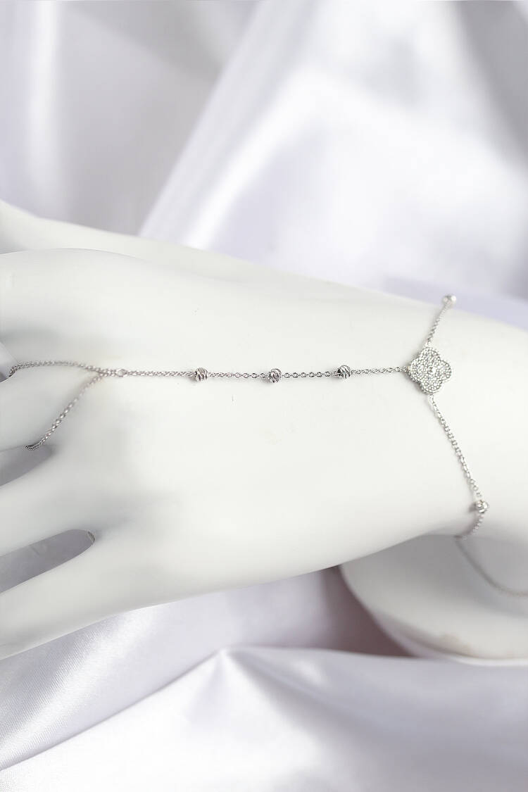 Brass Zircon Stone Clover Pattern Silver Color Shahmeran - Brand: Ebijuteri - Women & Kids, Baby Clothes Wholesale - Globality Store