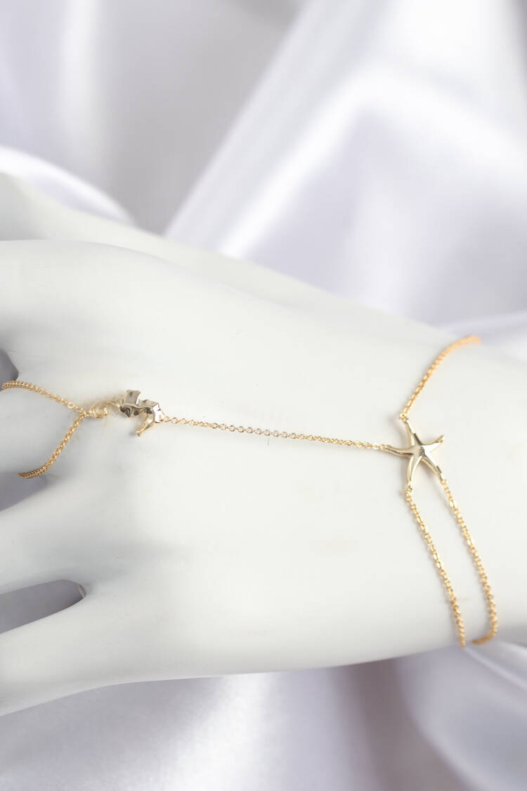 Brass Zircon Stone Sea Horse And Star Pattern Gold Color Shahmeran - Brand: Ebijuteri - Women & Kids, Baby Clothes Wholesale - Globality Store