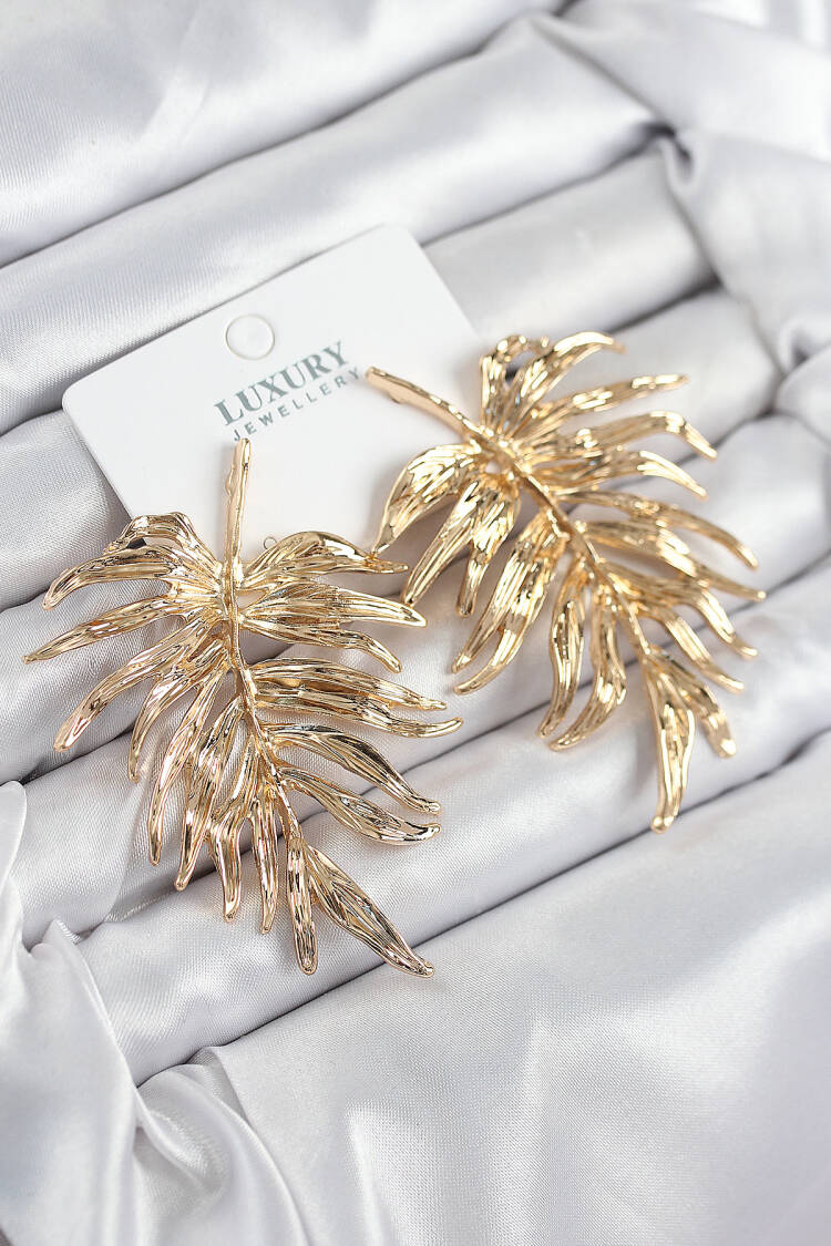 Brass Leaf Pattern Gold Color Women's Earrings - Brand: Ebijuteri - Women & Kids, Baby Clothes Wholesale - Globality Store