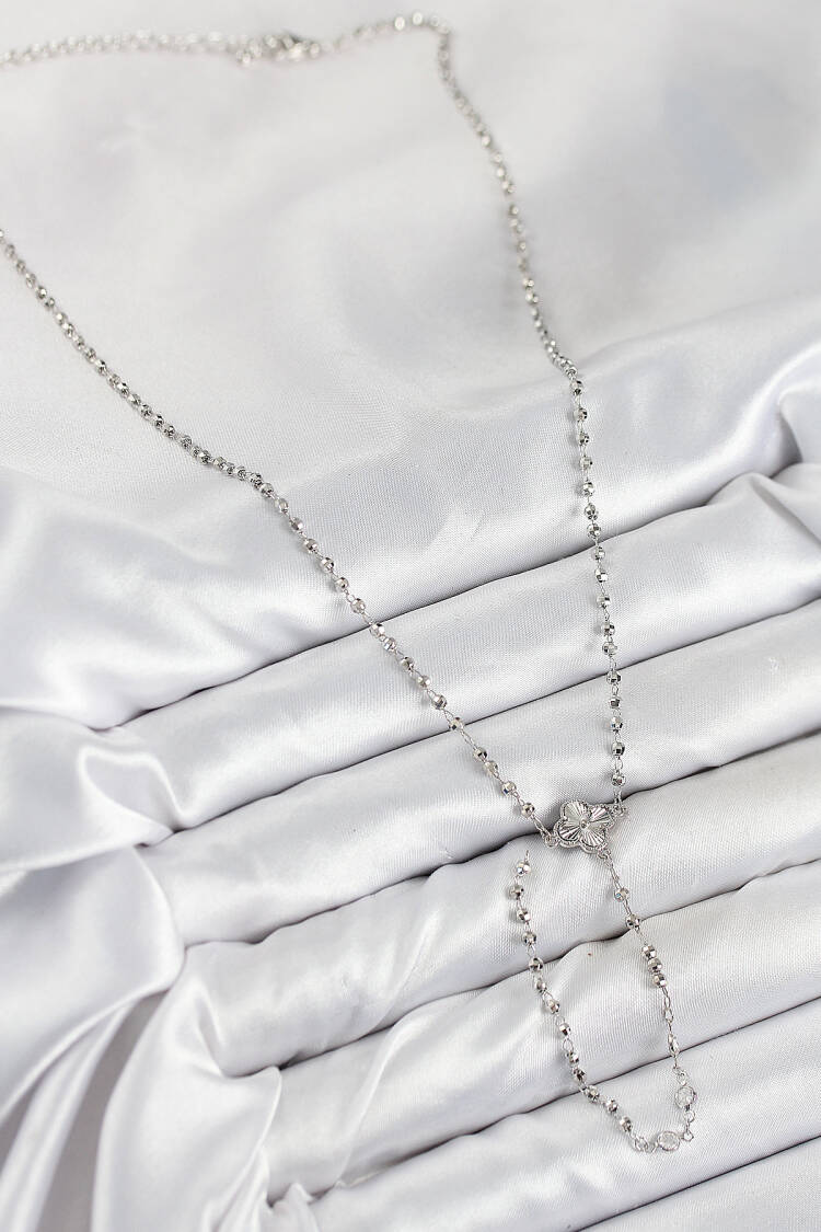 Brass Zircon Stone Clover Pattern Silver Color Women Y Necklace