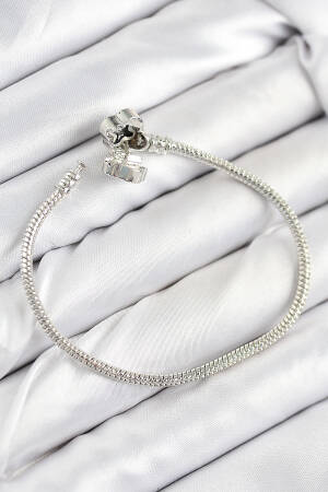 Brass Charm Zircon Stone Clover Pattern Silver Color Women's Bracelet - Brand: Ebijuteri - Women & Kids, Baby Clothes Wholesale - Globality Store