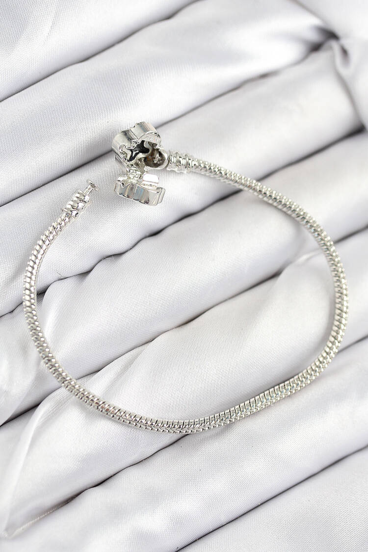 Brass Charm Zircon Stone Clover Pattern Silver Color Women's Bracelet