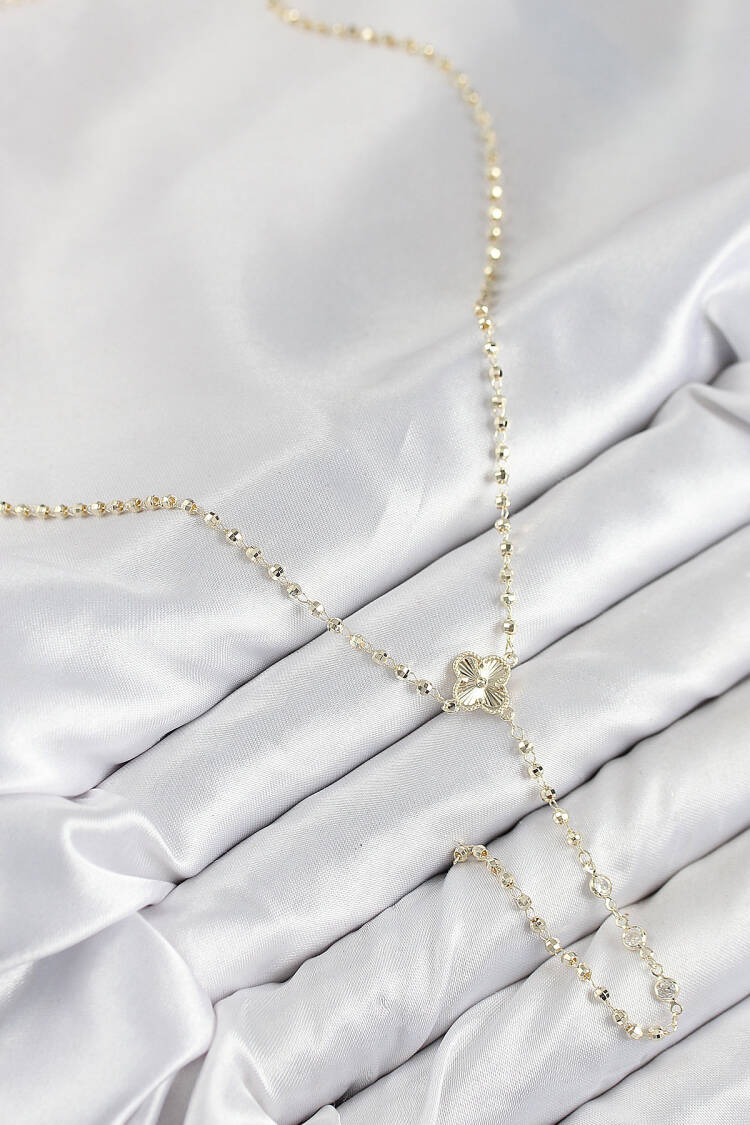 Brass Zircon Stone Clover Pattern Gold Color Women Y Necklace