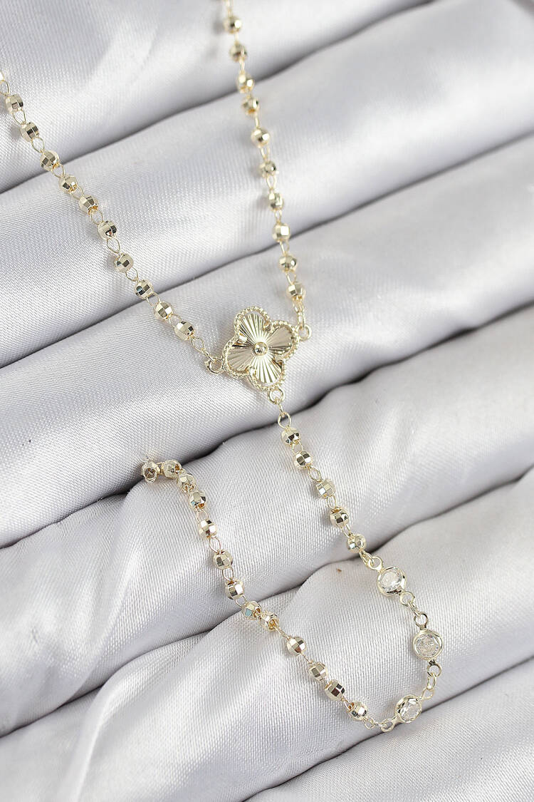 Brass Zircon Stone Clover Pattern Gold Color Women Y Necklace - Brand: Ebijuteri - Women & Kids, Baby Clothes Wholesale - Globality Store