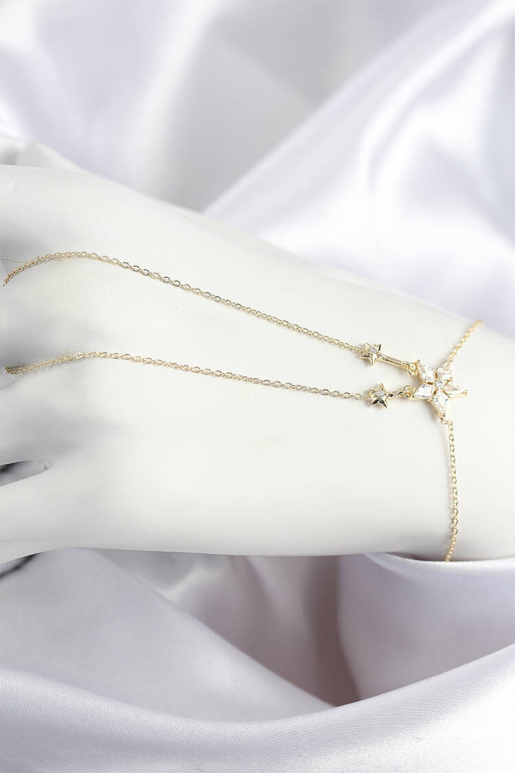 Brass Zircon Stone Star Pattern Gold Color Shahmeran - Brand: Ebijuteri - Women & Kids, Baby Clothes Wholesale - Globality Store