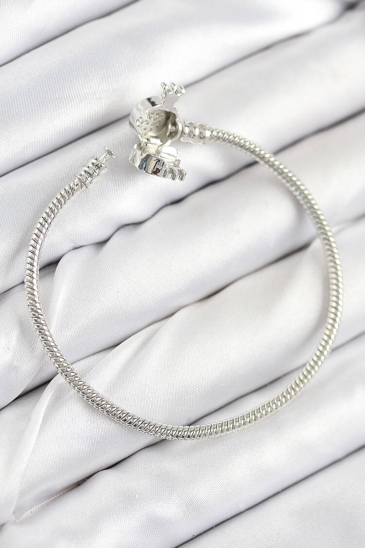 Brass Charm Zircon Stone Crown Pattern Silver Color Women Bracelet