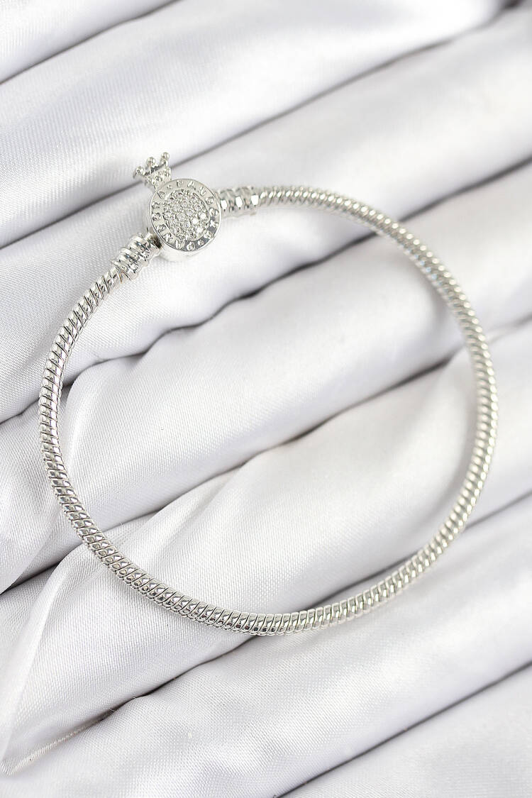 Brass Charm Zircon Stone Crown Pattern Silver Color Women Bracelet - Brand: Ebijuteri - Women & Kids, Baby Clothes Wholesale - Globality Store