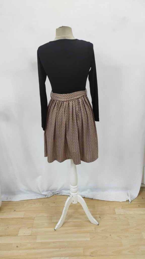 Black Fit And Flare Dress With Herringbone Pattern