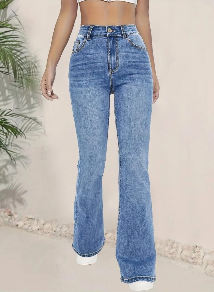 Blue Casual Retro Streetwear Vintage Bootcut Pants