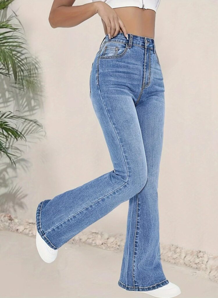 Blue Casual Retro Streetwear Vintage Bootcut Pants