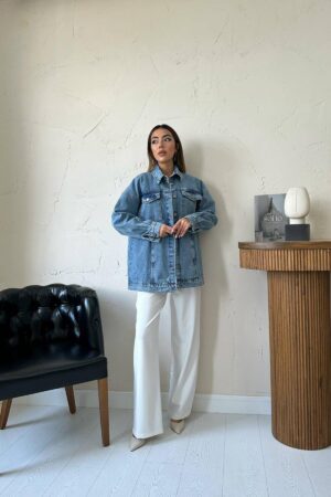 Blue Oversized Fit Casual Vintage Jacket - Brand: Elisa - Women & Kids, Baby Clothes Wholesale - Globality Store