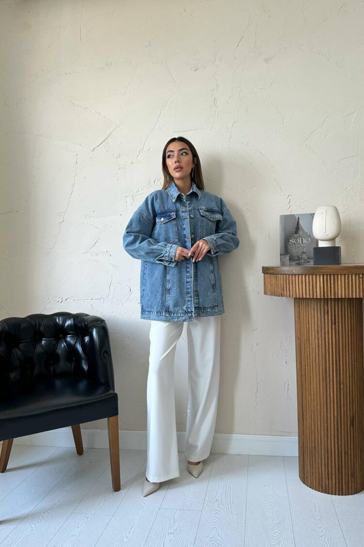 Blue Oversized Fit Casual Vintage Jacket - Brand: Elisa - Women & Kids, Baby Clothes Wholesale - Globality Store