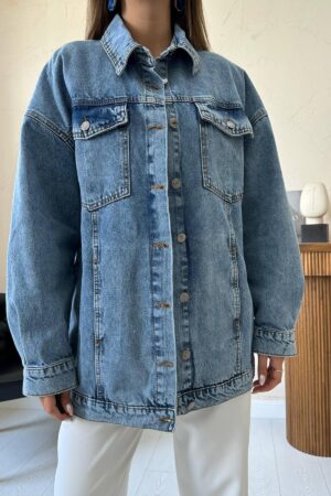 Blue Oversized Fit Casual Vintage Jacket - Brand: Elisa - Women & Kids, Baby Clothes Wholesale - Globality Store
