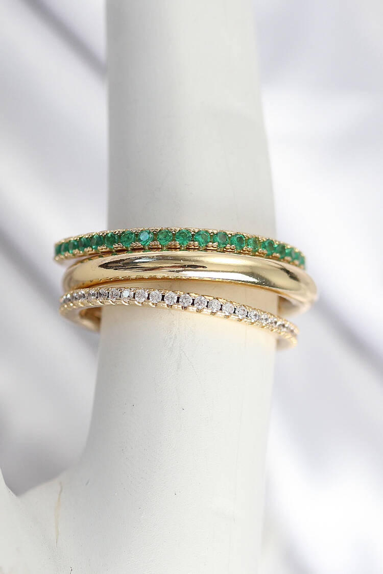 Brass Zircon Stone Mix Color 3 Piece Women's Ring - Brand: Ebijuteri - Women & Kids, Baby Clothes Wholesale - Globality Store