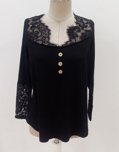 Black Elegant V-Neck Blouse With Long Sleeves
