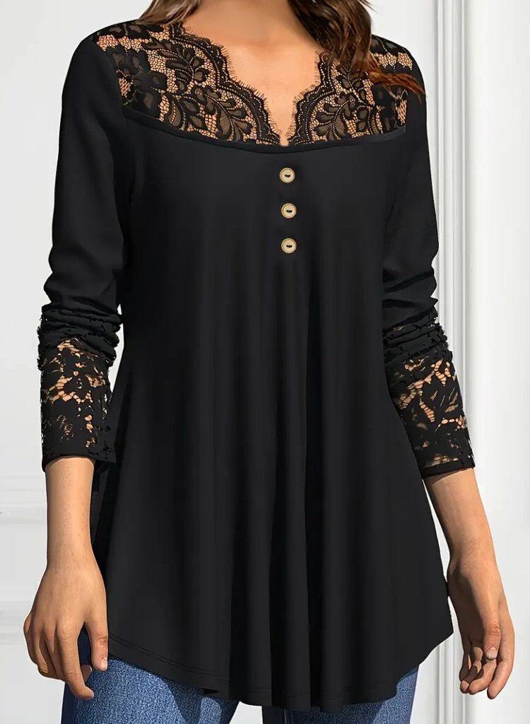 Black Elegant V-Neck Blouse With Long Sleeves - Brand: Janes - Women & Kids, Baby Clothes Wholesale - Globality Store