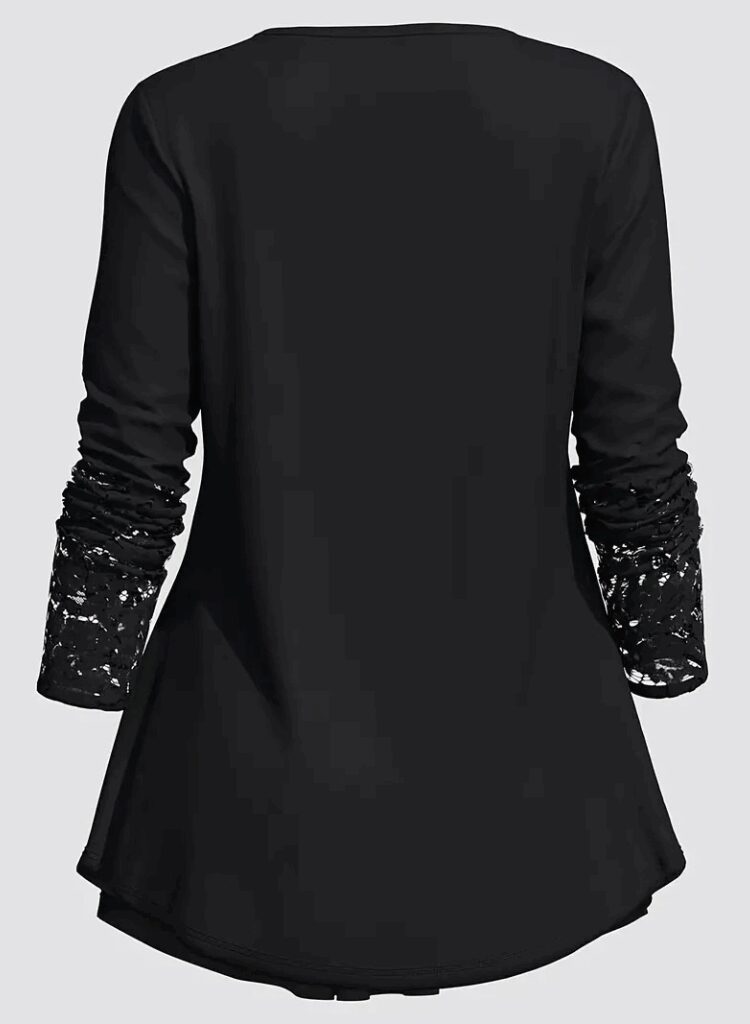 Black Elegant V-Neck Blouse With Long Sleeves