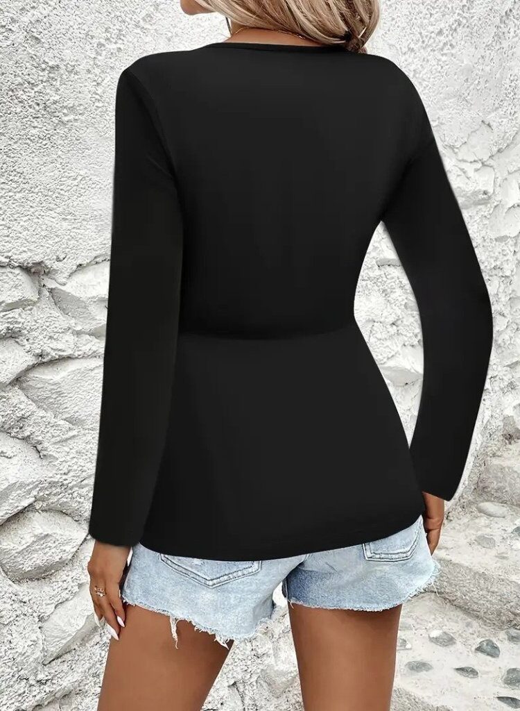Blouse With Plunging Neck And Long Sleeves