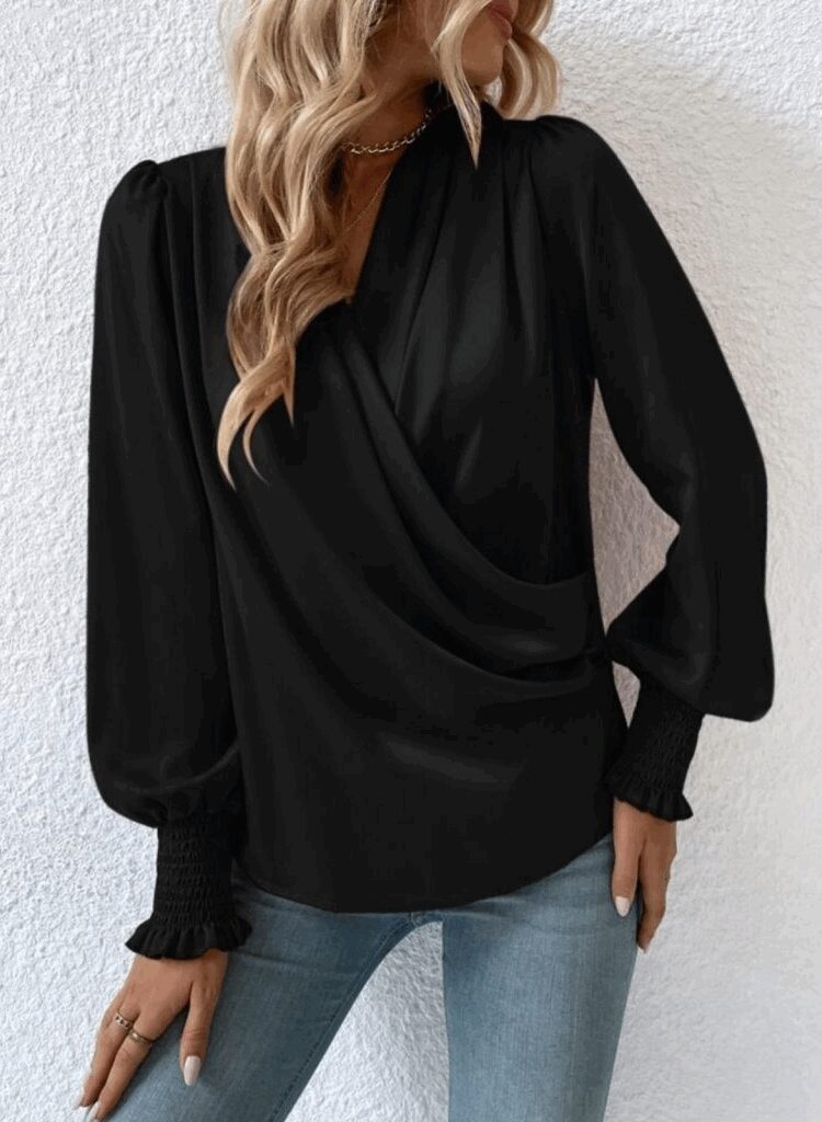 Elegant Black Blouse With Bishop Sleeves